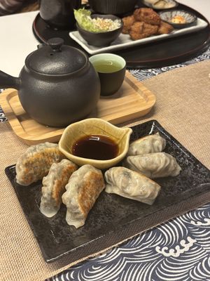 Gyoza, green tea & lion’s mane karaage set  at Towzen - Sydney in Sydney