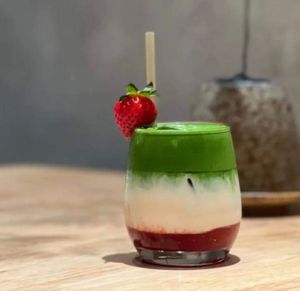 Premium Kyoto Uji Matcha Strawberry Latte (Iced)  at Towzen - Sydney in Sydney