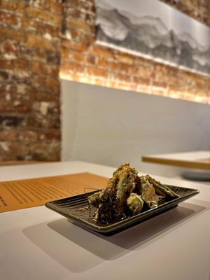 Okra with house-made Olive Oil based Yuzu Mayo  at Towzen - Sydney in Sydney