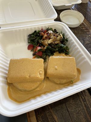 The sausage benedict with hollandaise   at Two Mammas Vegan Kitchen in Oakland