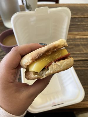 The bacon gouda breakfast sandwich   at Two Mammas Vegan Kitchen in Oakland