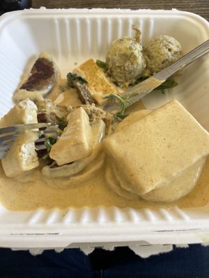 Sausage Benedict with potato salad  at Two Mammas Vegan Kitchen in Oakland