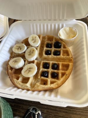 Waffle with fruit  at Two Mammas Vegan Kitchen in Oakland