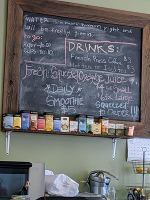Drink board at Two Mammas Vegan Kitchen in Oakland