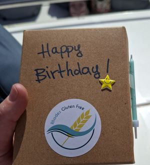 Special birthday vegan galaktabureko at Rhodes Gluten Free in Rhodes