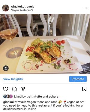 Vegan seitan tacos + rose. Make reservations bc it’s a small place and very popular😄I actually visited in 2018 before I was vegan and it was my first time having seitan!  at Vegan Restoran V in Tallinn