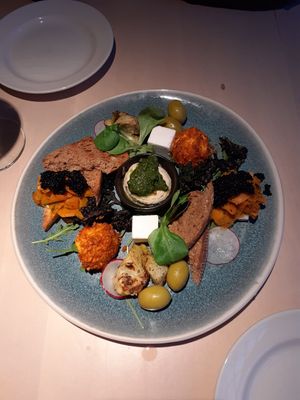 Plate of starters at Vegan Restoran V in Tallinn