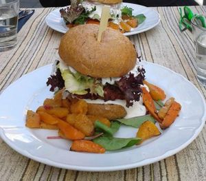beetroot-chickpea-burgers at Vegan Restoran V in Tallinn