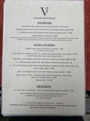 Menu at Vegan Restoran V in Tallinn