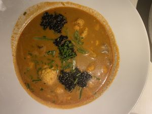 Vegan Spciy coconut seawed soup at Vegan Restoran V in Tallinn