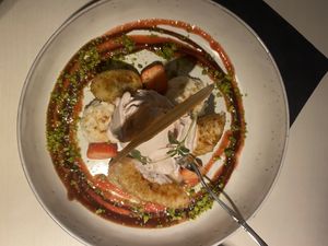 Caramelised Bananas with ice cream with strawberry sirup & hazelnut at Vegan Restoran V in Tallinn