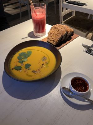 Pumkin soup at Vegan Restoran V in Tallinn
