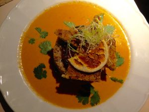 Spicy creamy tomato sauce with tempeh at Vegan Restoran V in Tallinn