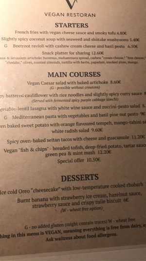 menu *october 2021* at Vegan Restoran V in Tallinn