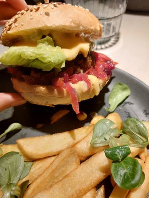 The burger at Vegan Restoran V in Tallinn