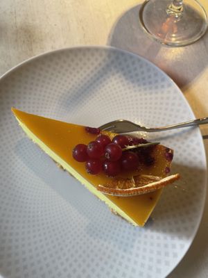 tofu mango cake  at Vegan Restoran V in Tallinn