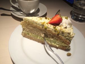 Pistacho cream cake at Vegan Restoran V in Tallinn
