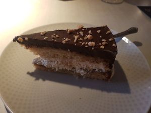Snickers cake. It was amazing. at Vegan Restoran V in Tallinn