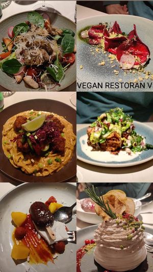 Amazing dinner! Especially the starter (beetroot ravioli) and the Caesar salad was awesome! at Vegan Restoran V in Tallinn