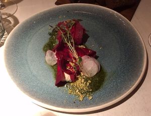 Beetroot ravioli starter  at Vegan Restoran V in Tallinn