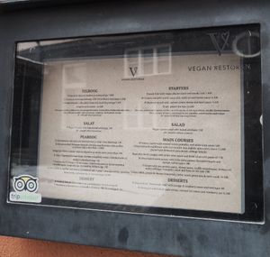 The menu at Vegan Restoran V in Tallinn