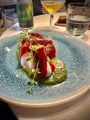 Beetroot ravioli with amazing cashew ”cheezy” filling! This was delicious (coming from someone who’s usually never into beetroot!) at Vegan Restoran V in Tallinn