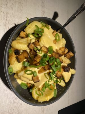 Fries and cheese sauce   at Vegan Restoran V in Tallinn