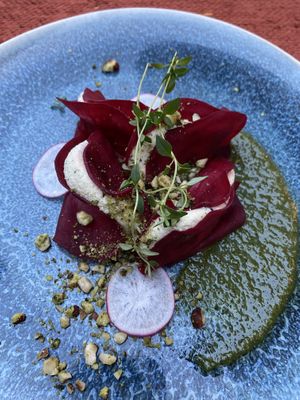 Beet Ravioli   at Vegan Restoran V in Tallinn