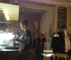 The only friendly staff in the photo at Vegan Restoran V in Tallinn