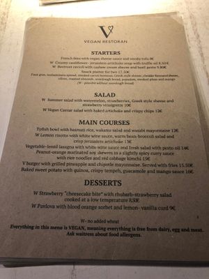 Menu at Vegan Restoran V in Tallinn