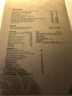 Drink List (back) at Vegan Restoran V in Tallinn