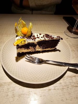Orange-flavoured chocolate cake at Vegan Restoran V in Tallinn