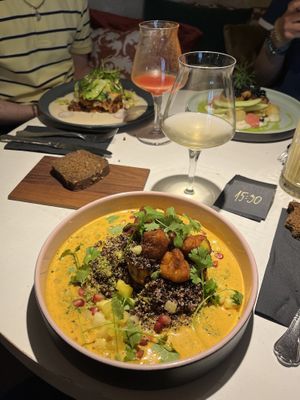 Roasted sweet potato, quinoa and sauce   at Vegan Restoran V in Tallinn