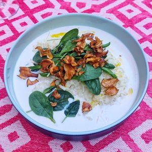 Lemon risotto with broccoli and green beans at Vegan Restoran V in Tallinn