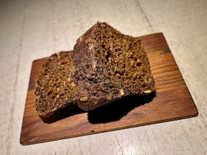 Delicious dark rye bread at Vegan Restoran V in Tallinn
