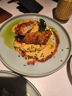 Breaded chicken with mash at Vegan Restoran V in Tallinn