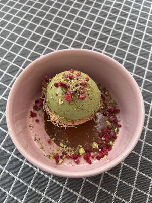 Dubai chocolate cream ball  at Vegan Restoran V in Tallinn