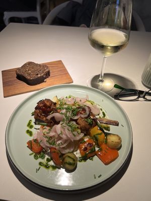 BBQ soy skewers. With new potatoes  So much flavor.   at Vegan Restoran V in Tallinn