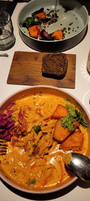 Red curry with noodles & sweet potato... Amazing! at Vegan Restoran V in Tallinn