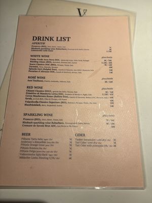 Menu (drinks)  at Vegan Restoran V in Tallinn