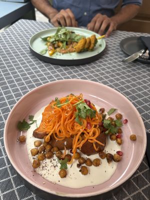 Sweet, baked potato entrée  at Vegan Restoran V in Tallinn