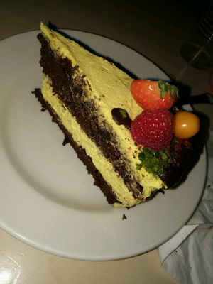 mango passionfuit cake at Vegan Restoran V in Tallinn