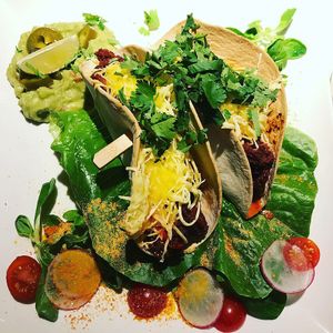 Ground seitan tacos. at Vegan Restoran V in Tallinn