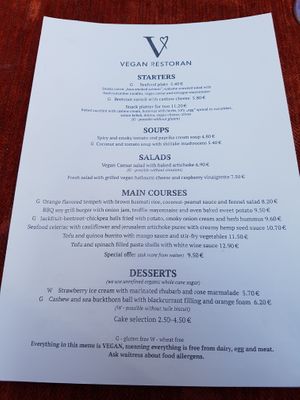 Menu at Vegan Restoran V in Tallinn