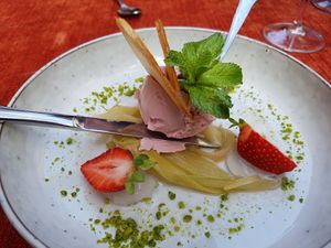 Strawberry ice cream at Vegan Restoran V in Tallinn