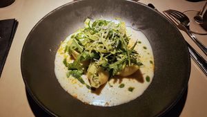 Pasta with pesto at Vegan Restoran V in Tallinn