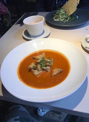 Tomato & red pepper soup at Vegan Restoran V in Tallinn