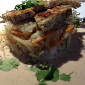 grilled tofu with rice at Vegan Restoran V in Tallinn