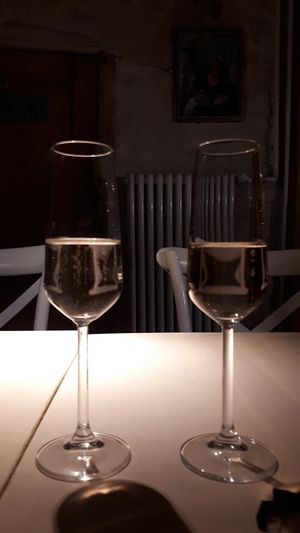 Rhubarb sparkling wine at Vegan Restoran V in Tallinn