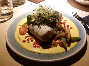 Special offer as per December 2019: burrito with mango sauce. Yum! at Vegan Restoran V in Tallinn
